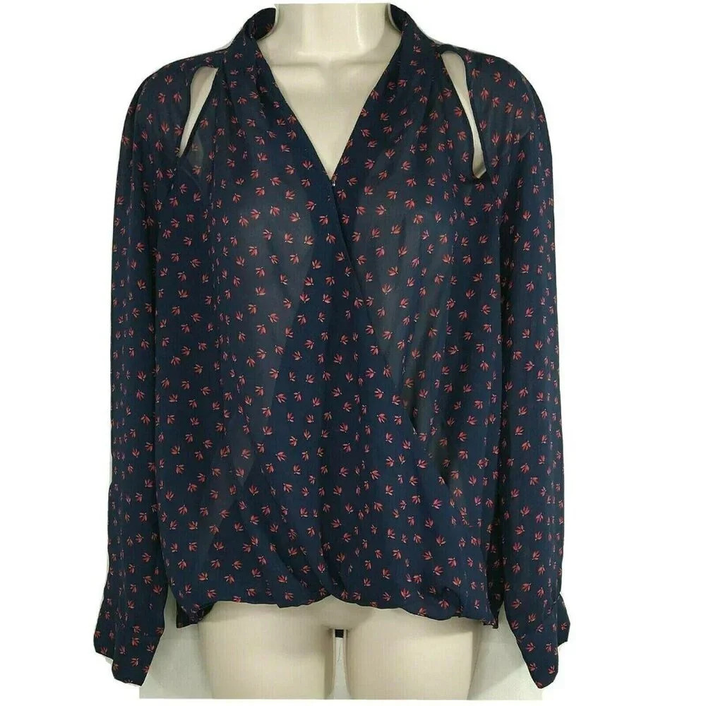 Maurices Sheer Faux Wrap Top Blouse Women Size S